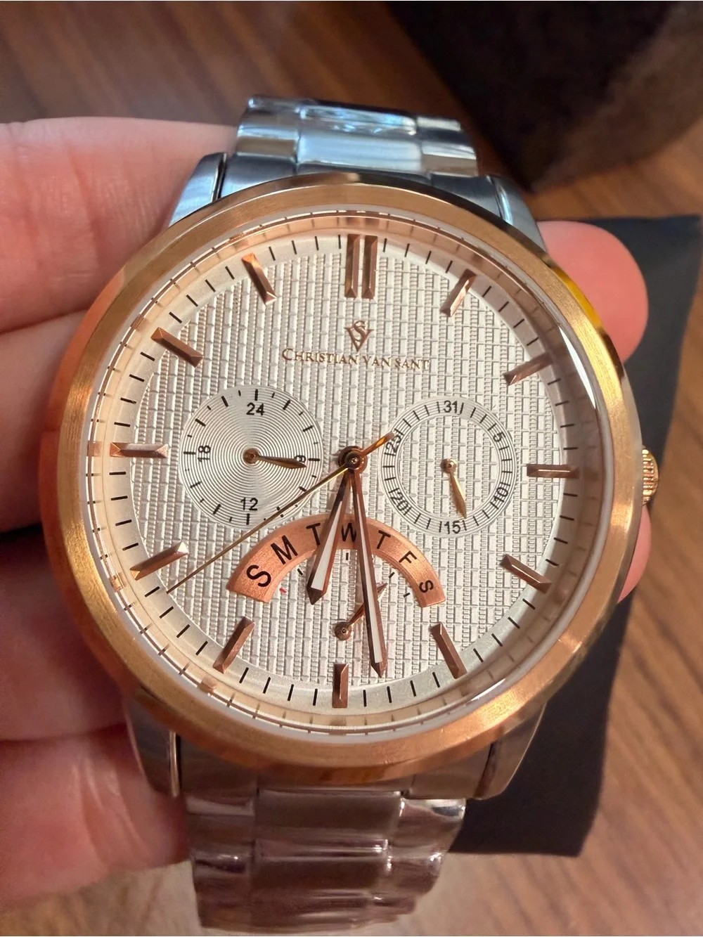 NEW Christian Van Sant Alden CV0322 Two-Tone Silver and Gold Men’s Dress Watch